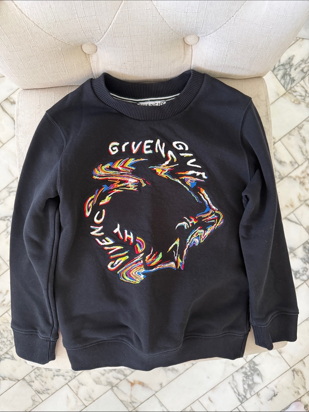 Givenchy Black Kids Sweatshirt with Multicolor Embroidered Circle Logo